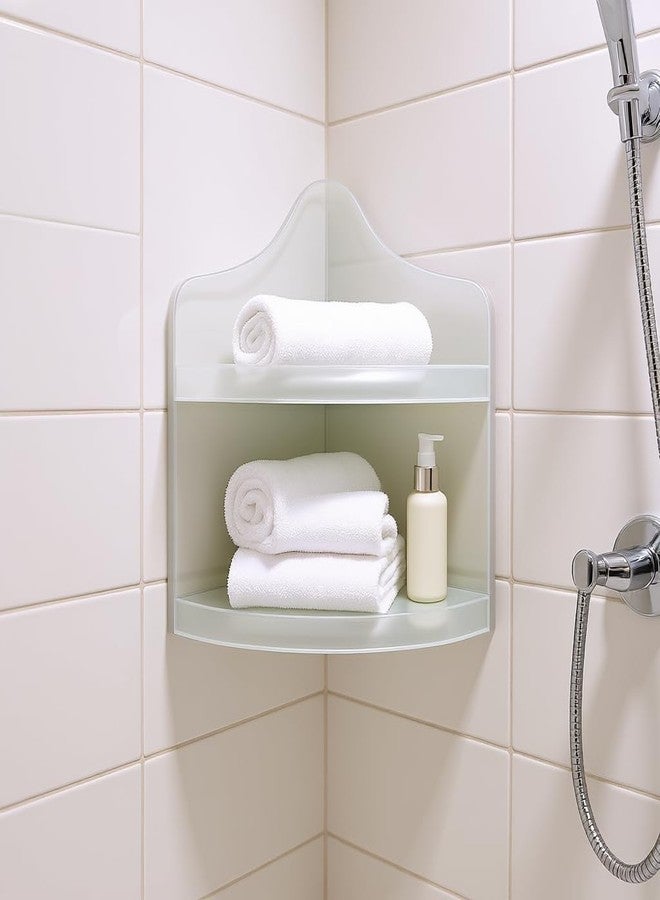 رف مثلث للحمام | سلة تخزين مثلثة زاوية للمناشف وأدوات النظافة الشخصية المثبتة على الحائط | تصميم بلاستيكي غير لامع - Image 2